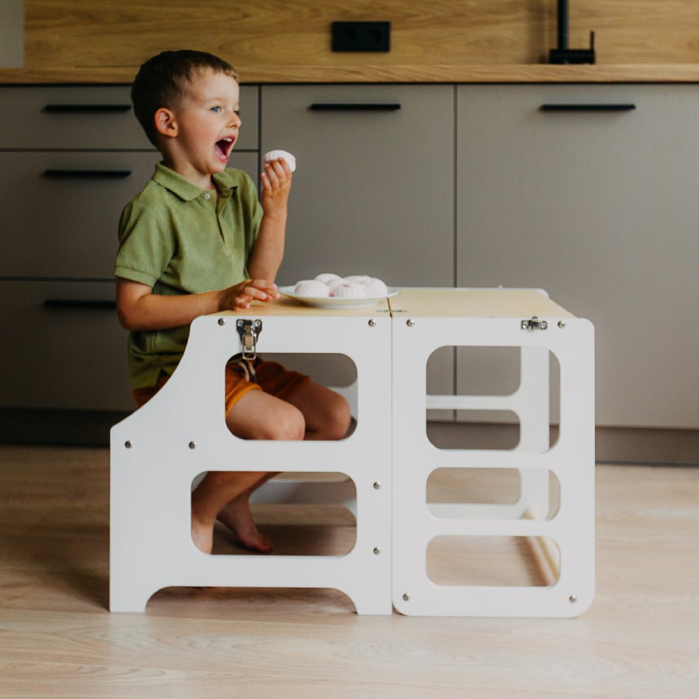 Foldable kitchen tower high chair - Duck Woodworks