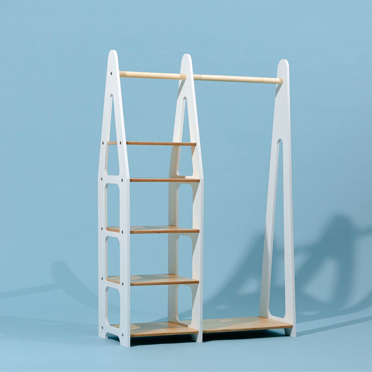 Clothing Rack with shelves on the side - Duck Woodworks