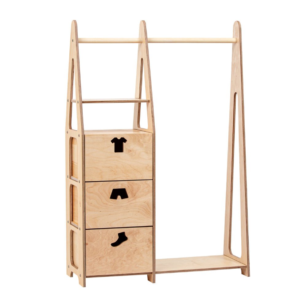 Clothing Rack with drawers (clothing shape holes) - Duck Woodworks
