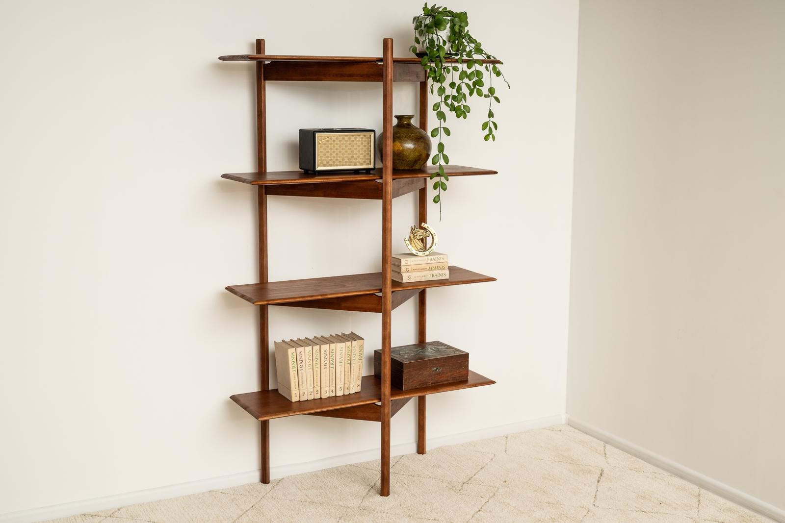 Mid-Century modern shelf, Wooden Bookshelf, Bookcase, ZigZag Bookshelf, Wall shelf, Wood shelf, Raumtrenner regal, Regale, mcm shelf