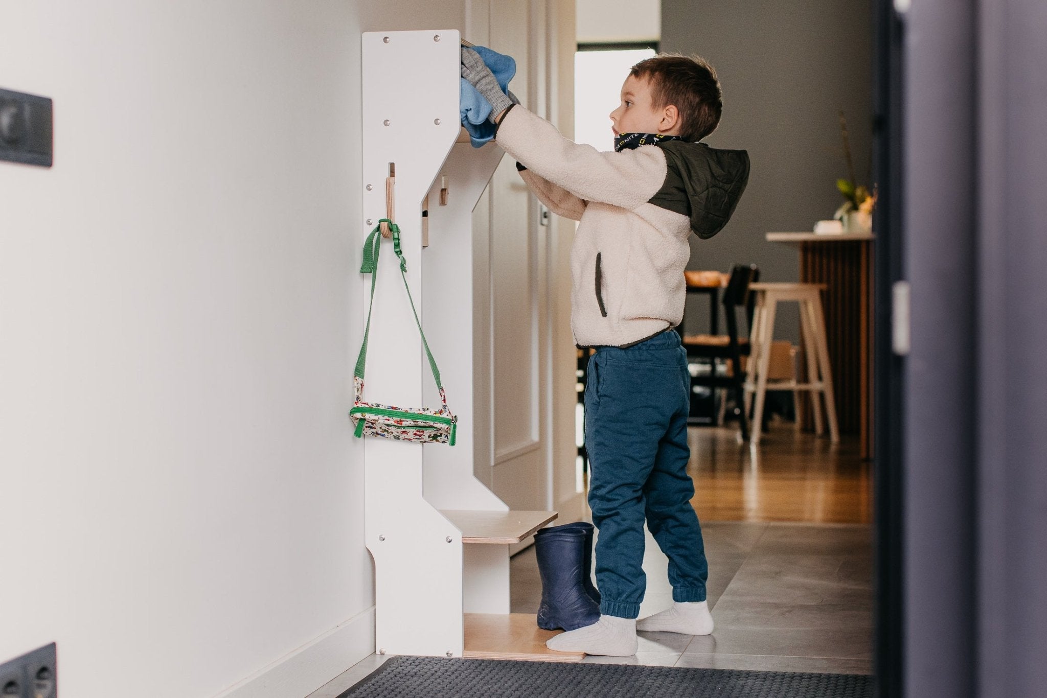 Children's Outwear Organizer – Sturdy Wood Frame Wardrobe - Duck Woodworks