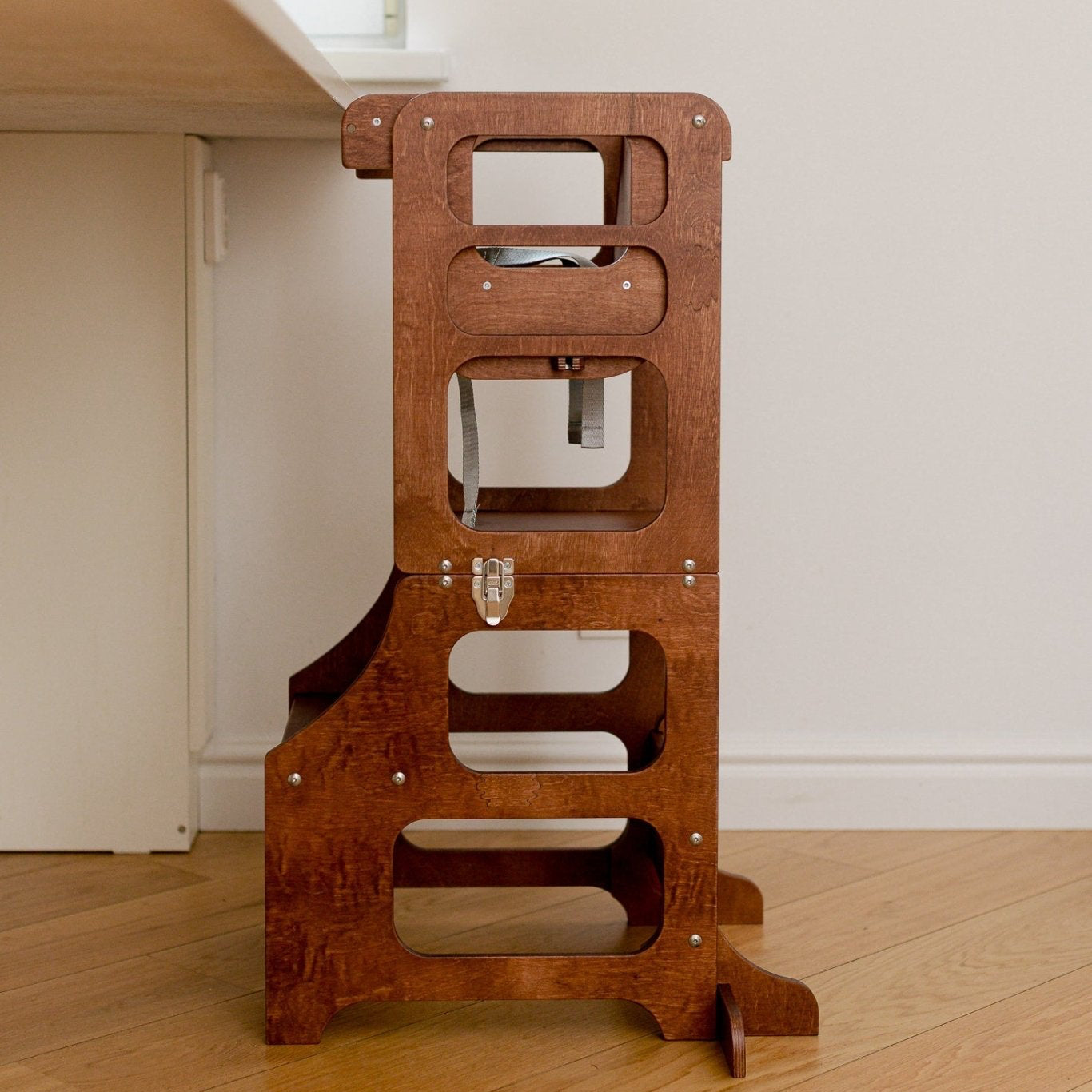 Mid - Century modern foldable kitchen tower high chair - Duck Woodworks