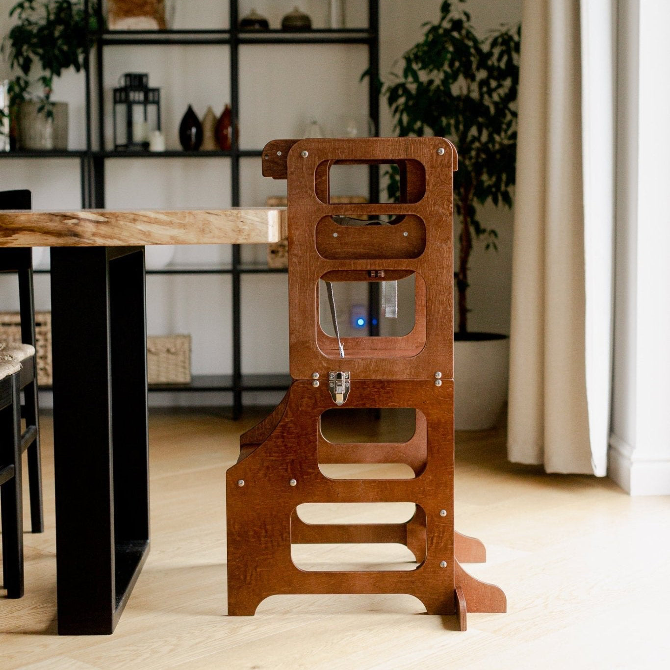 Mid - Century modern foldable kitchen tower high chair - Duck Woodworks