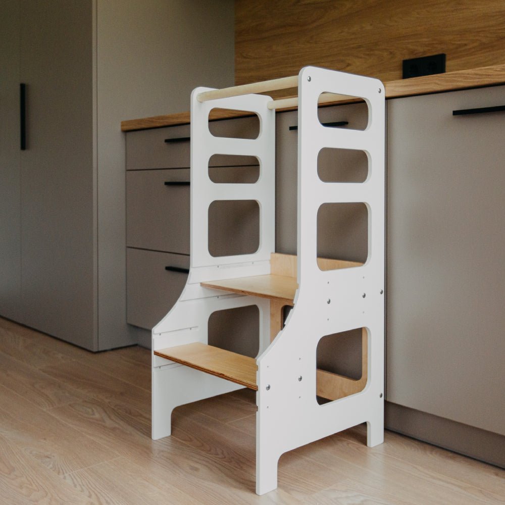 Adjustable height kitchen tower - Duck Woodworks