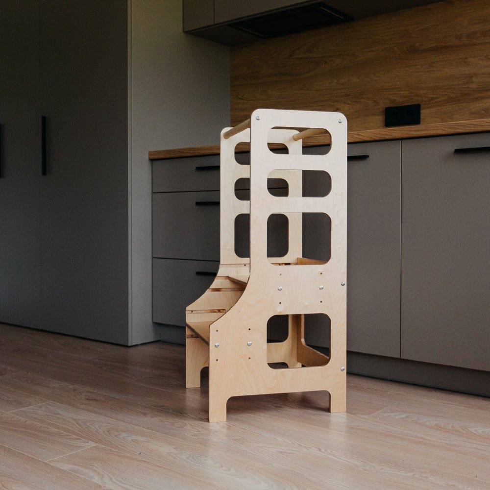 Adjustable height kitchen tower - Duck Woodworks