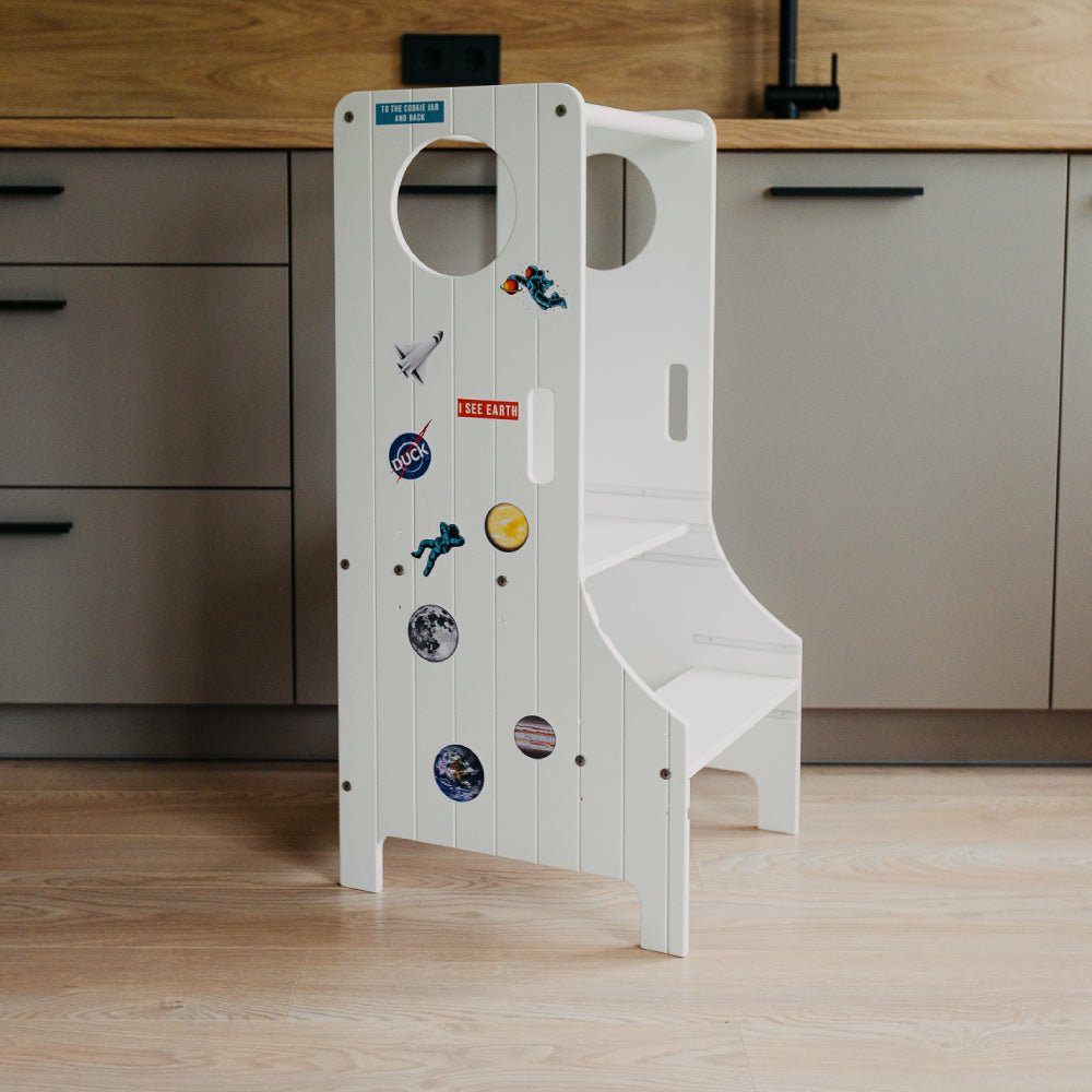 Adjustable height kitchen tower - Duck Woodworks