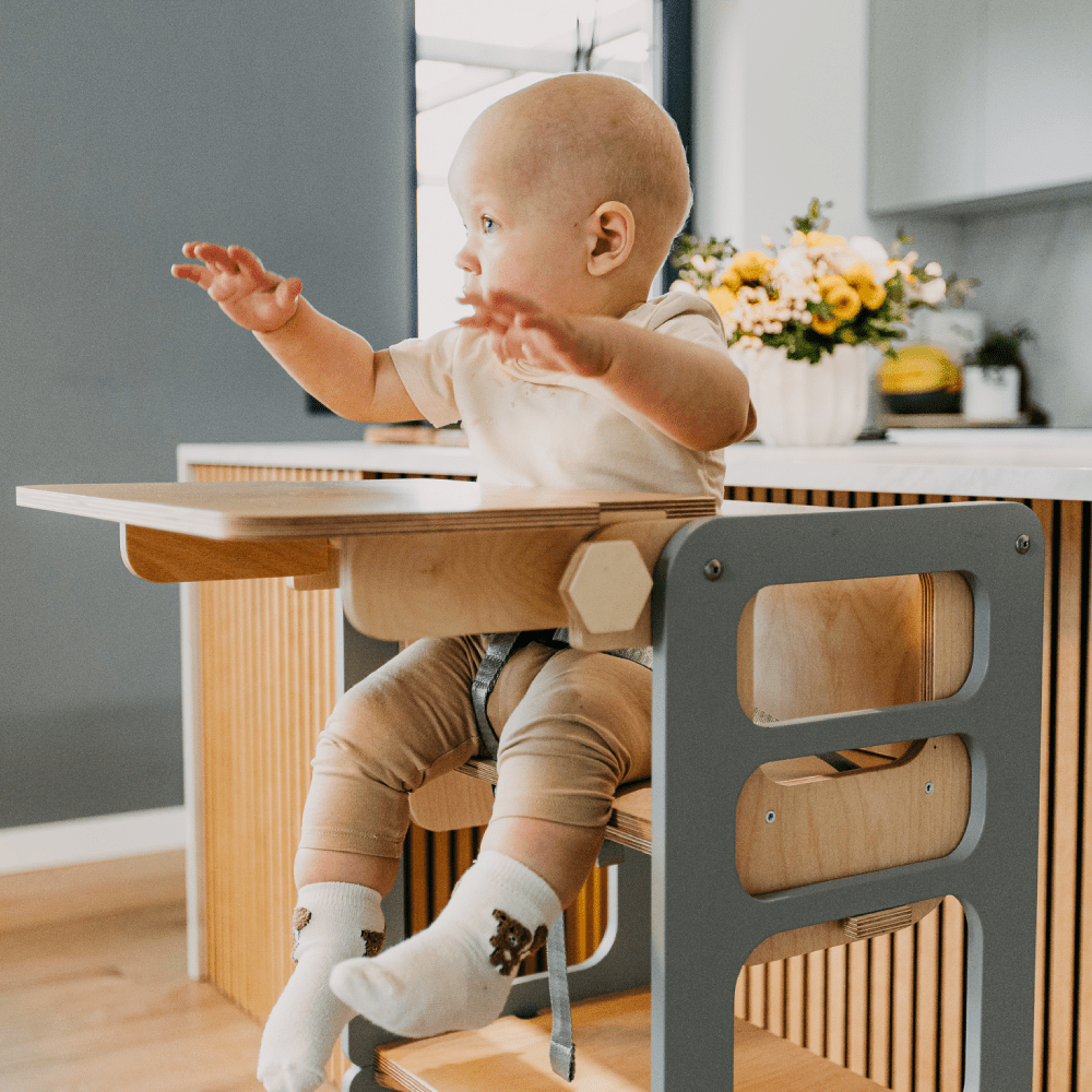 High Chair add on for Folding kitchen tower - Duck Woodworks