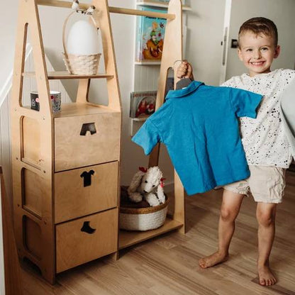 Clothing Rack with drawers (clothing shape holes) - Duck Woodworks