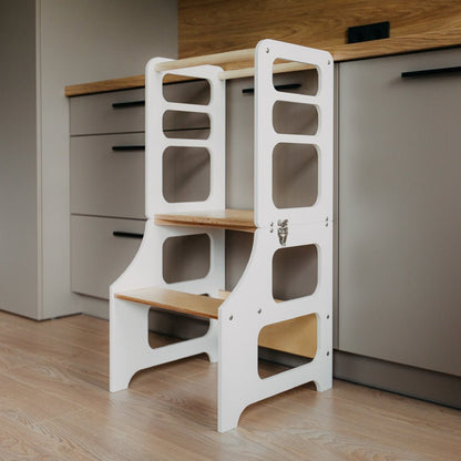 Foldable kitchen tower high chair - Duck Woodworks