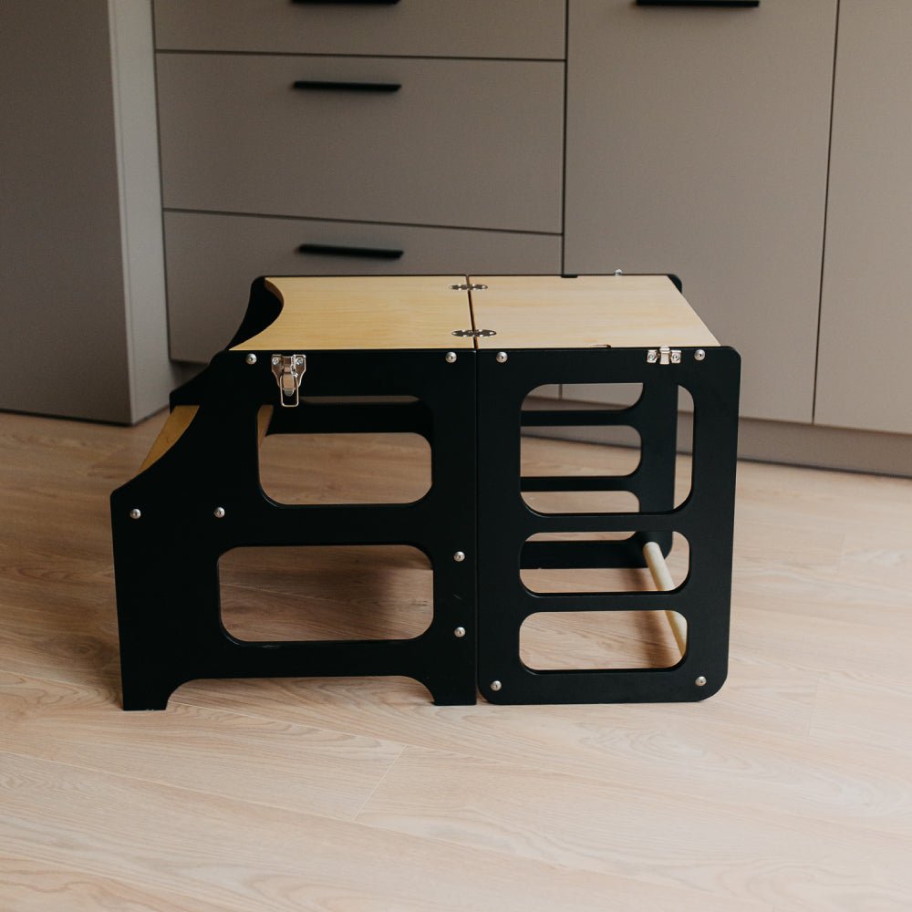 Foldable Kitchen Tower With a Slide - Duck Woodworks