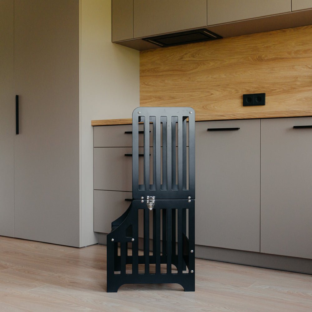 Foldable kitchen tower with slide (striped collection) - Duck Woodworks