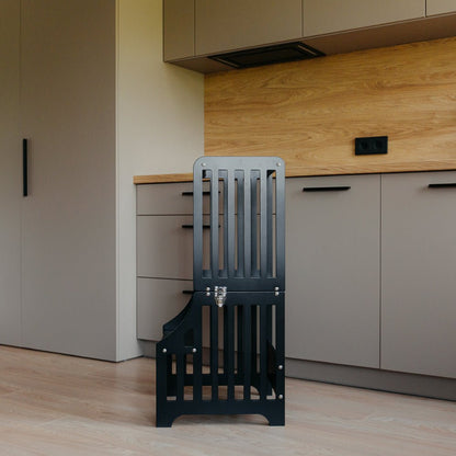 Foldable kitchen tower with slide (striped collection) - Duck Woodworks