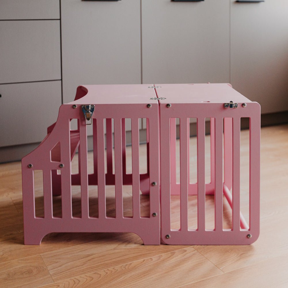 Foldable kitchen tower with slide (striped collection) - Duck Woodworks