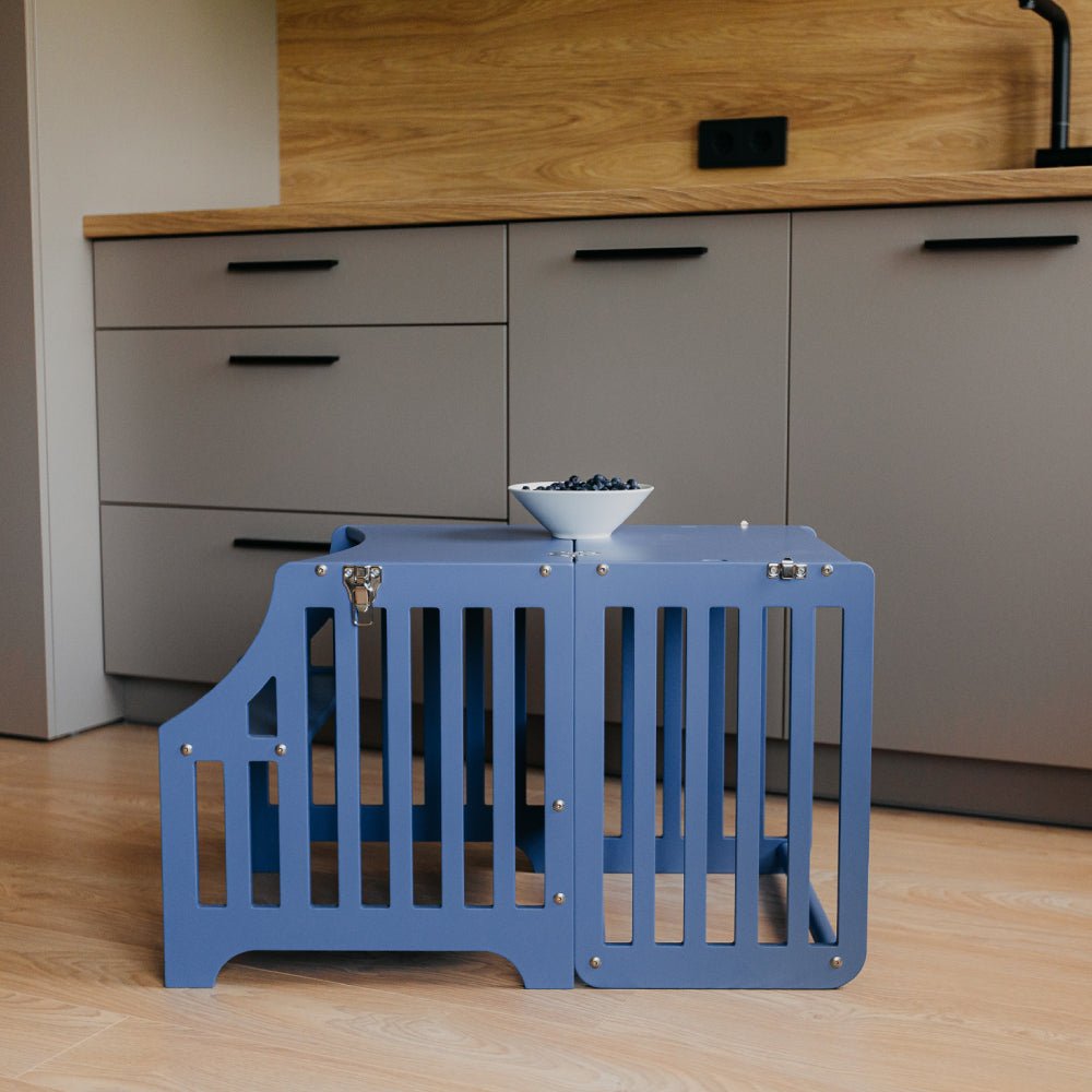 Foldable kitchen tower with slide (striped collection) - Duck Woodworks