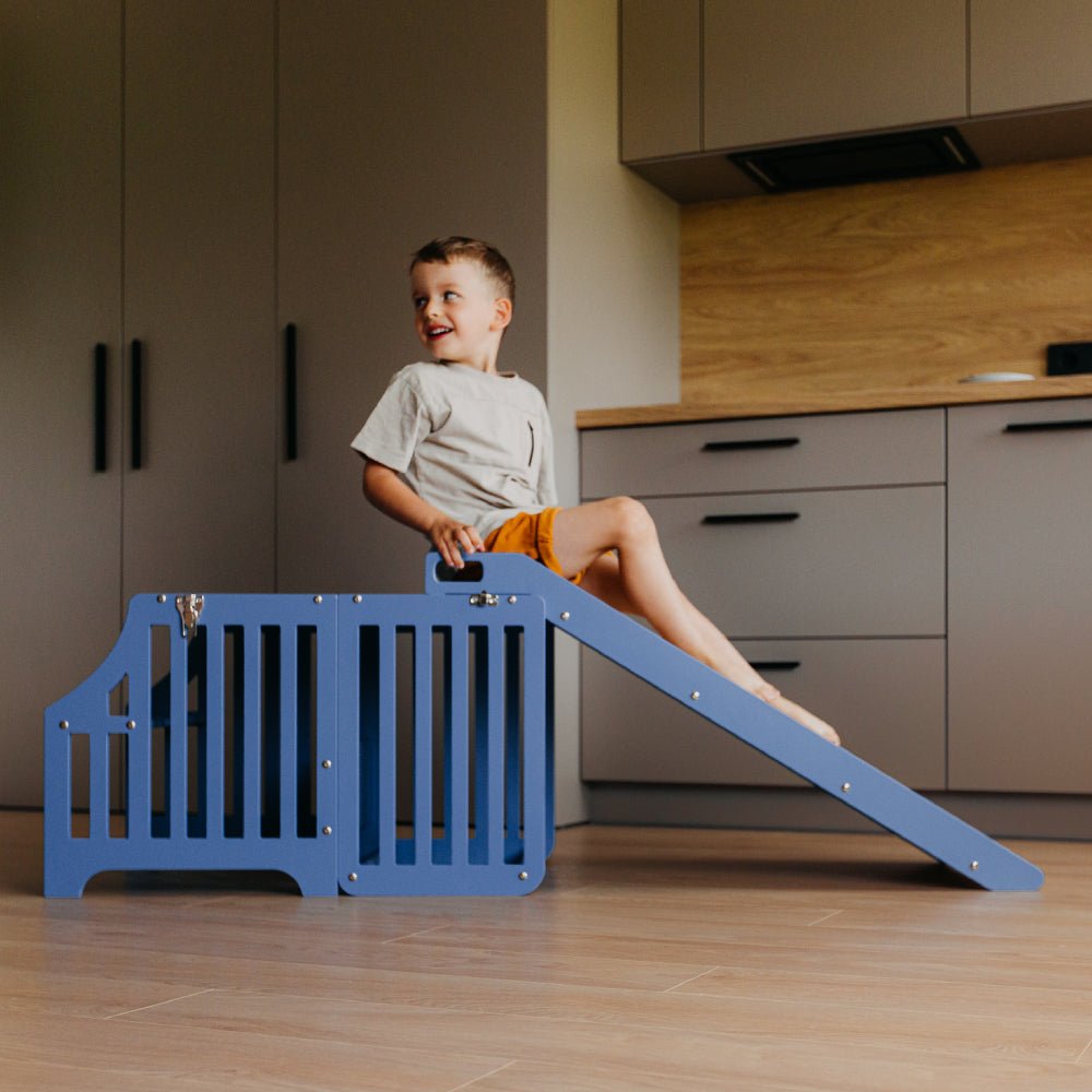 Foldable kitchen tower with slide (striped collection) - Duck Woodworks