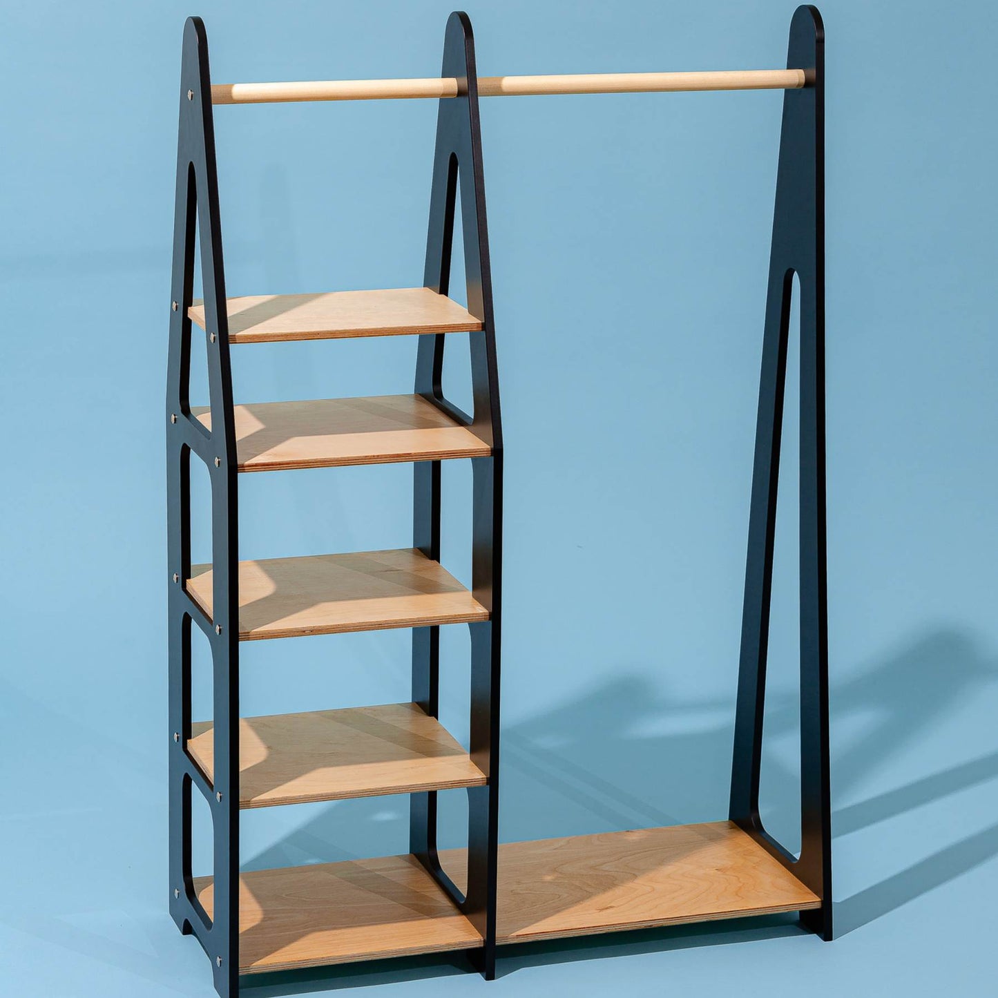 Clothing Rack with shelves on the side - Duck Woodworks