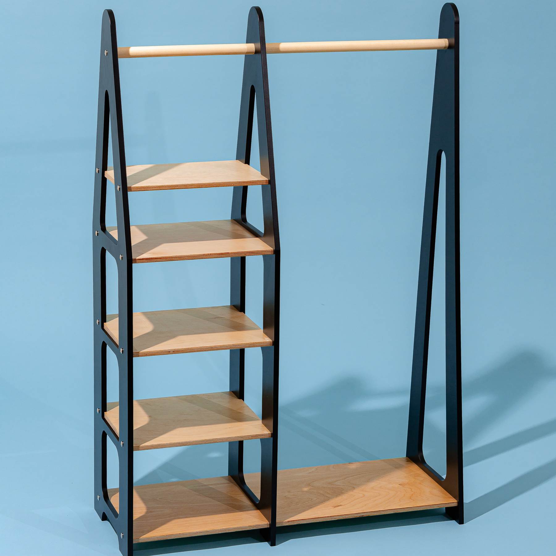 Clothing Rack with shelves on the side - Duck Woodworks