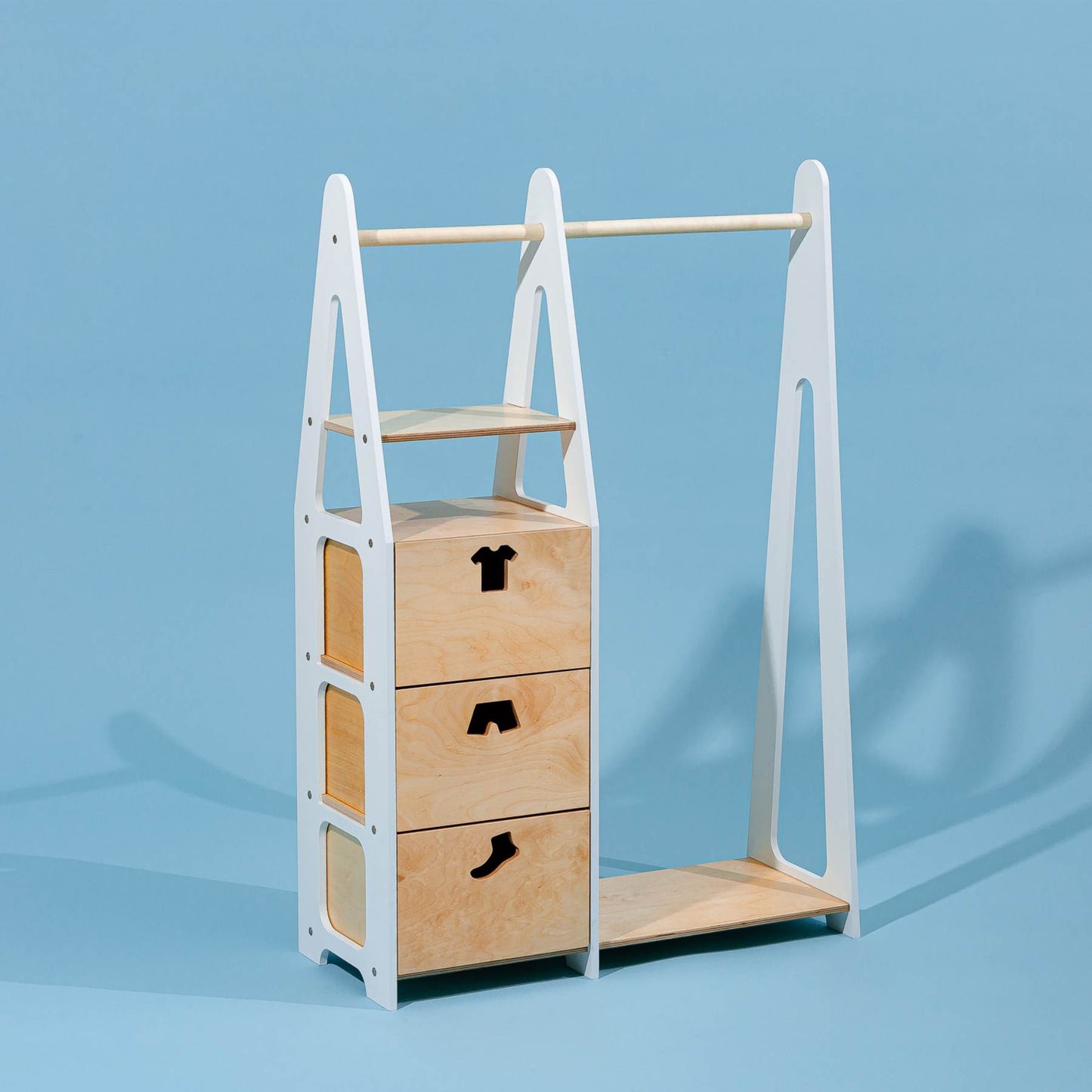Clothing Rack with drawers (clothing shape holes) - Duck Woodworks