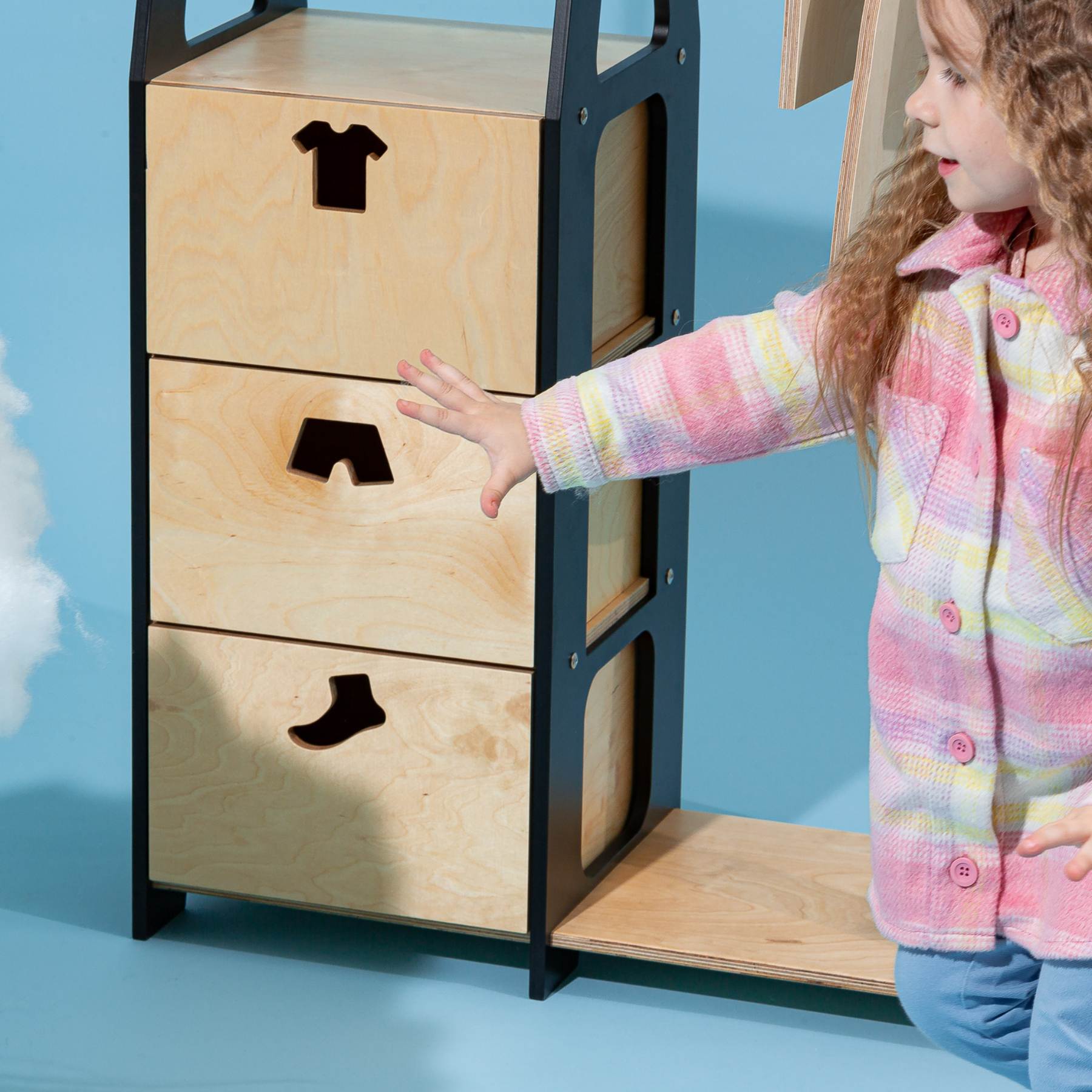 Clothing Rack with drawers (clothing shape holes) - Duck Woodworks