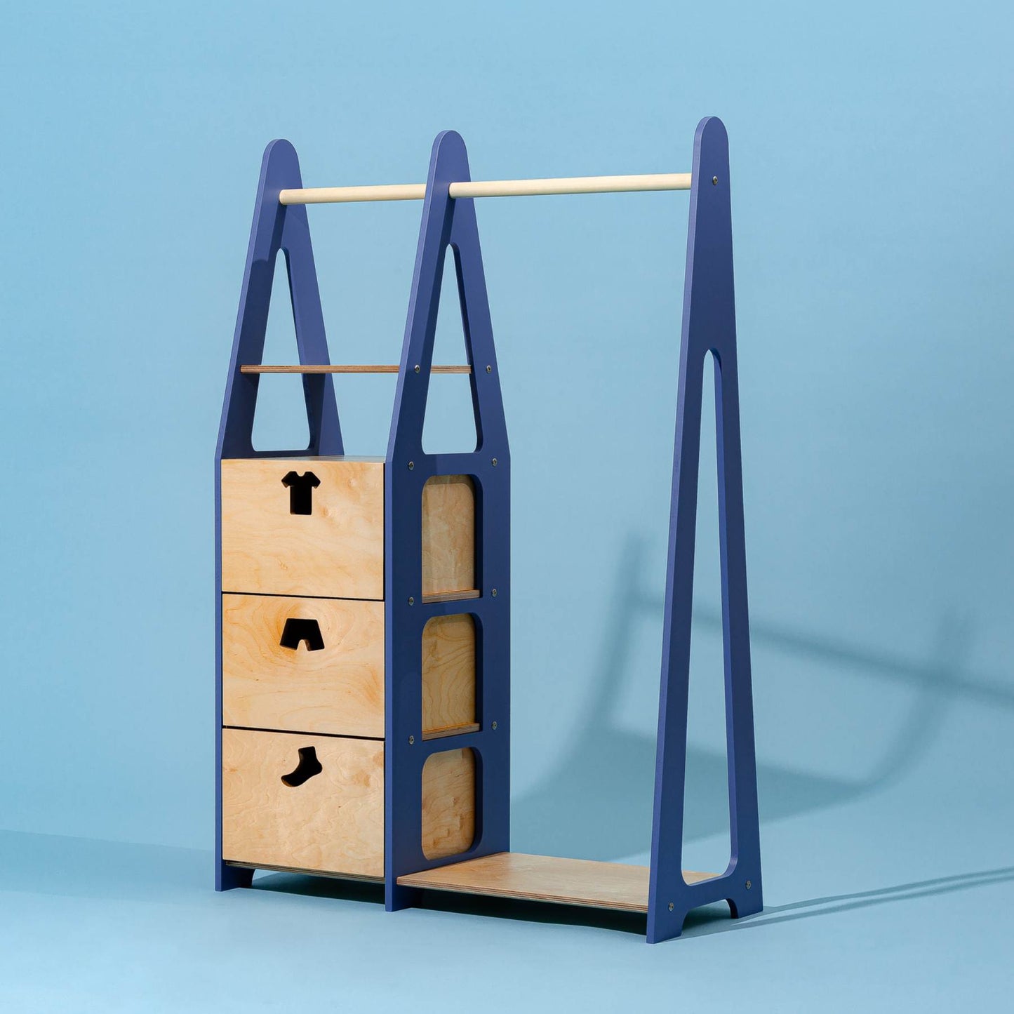 Clothing Rack with drawers (clothing shape holes) - Duck Woodworks