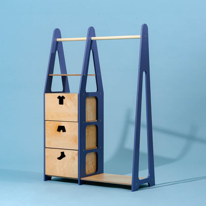 Clothing Rack with drawers (clothing shape holes) - Duck Woodworks