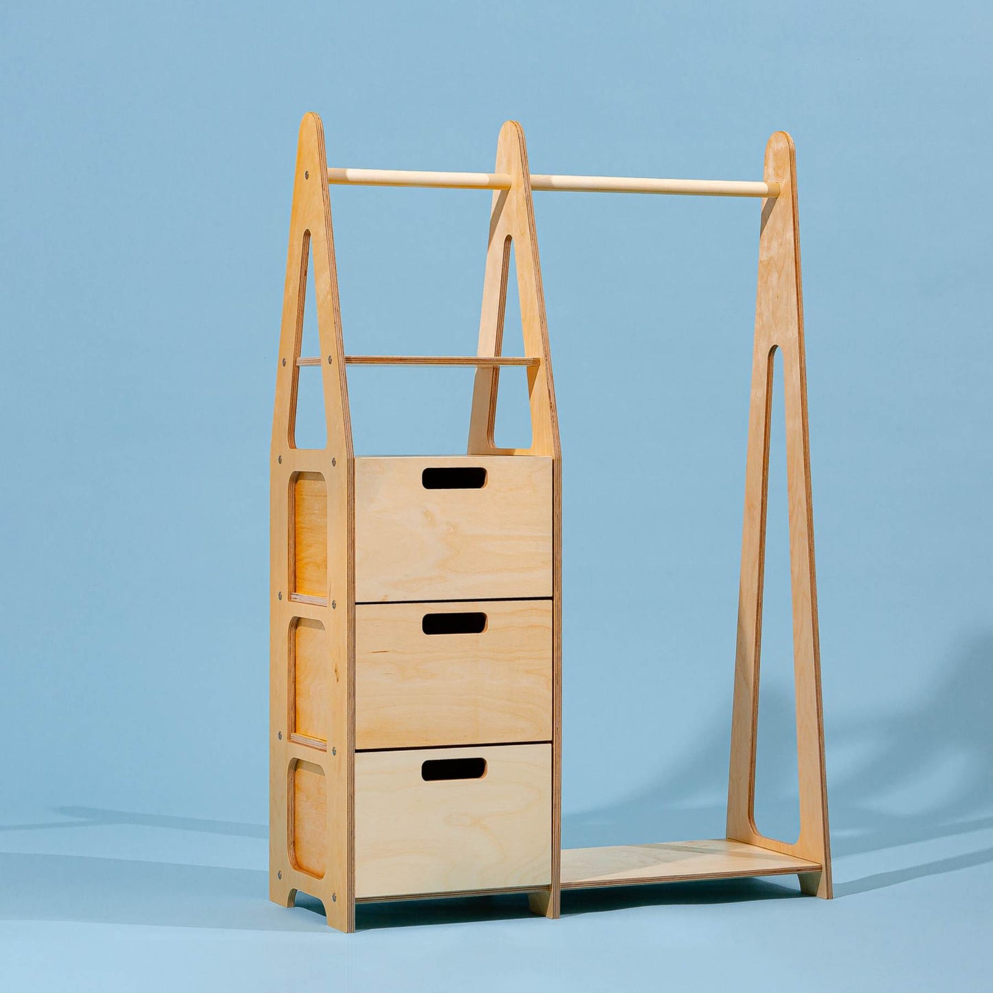 Clothing Rack with drawers (rectangular holes) - Duck Woodworks