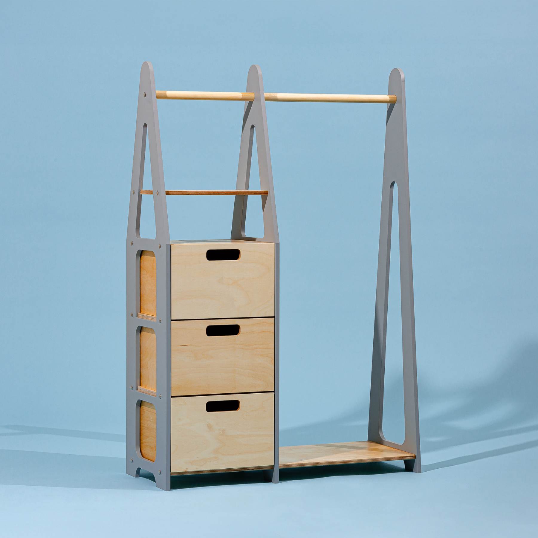 Clothing Rack with drawers (rectangular holes) - Duck Woodworks