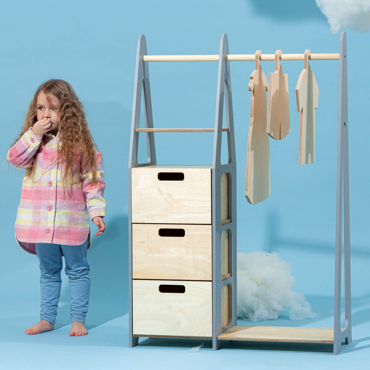 Clothing Rack with drawers (rectangular holes) - Duck Woodworks