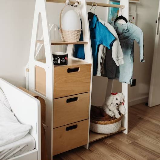 Clothing Rack with drawers (rectangular holes) - Duck Woodworks