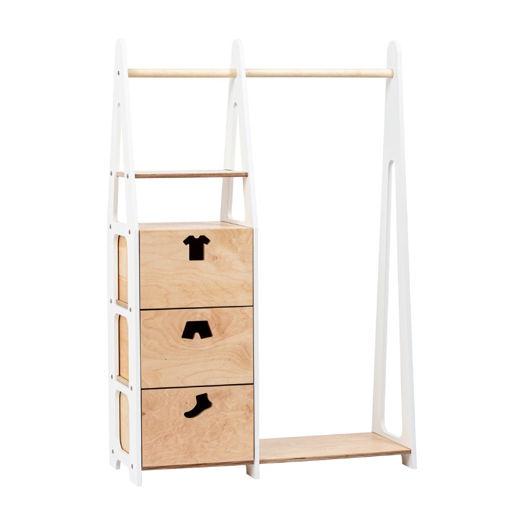 Clothing Rack with drawers (clothing shape holes) - Duck Woodworks