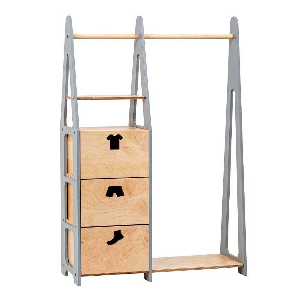 Clothing Rack with drawers (clothing shape holes) - Duck Woodworks