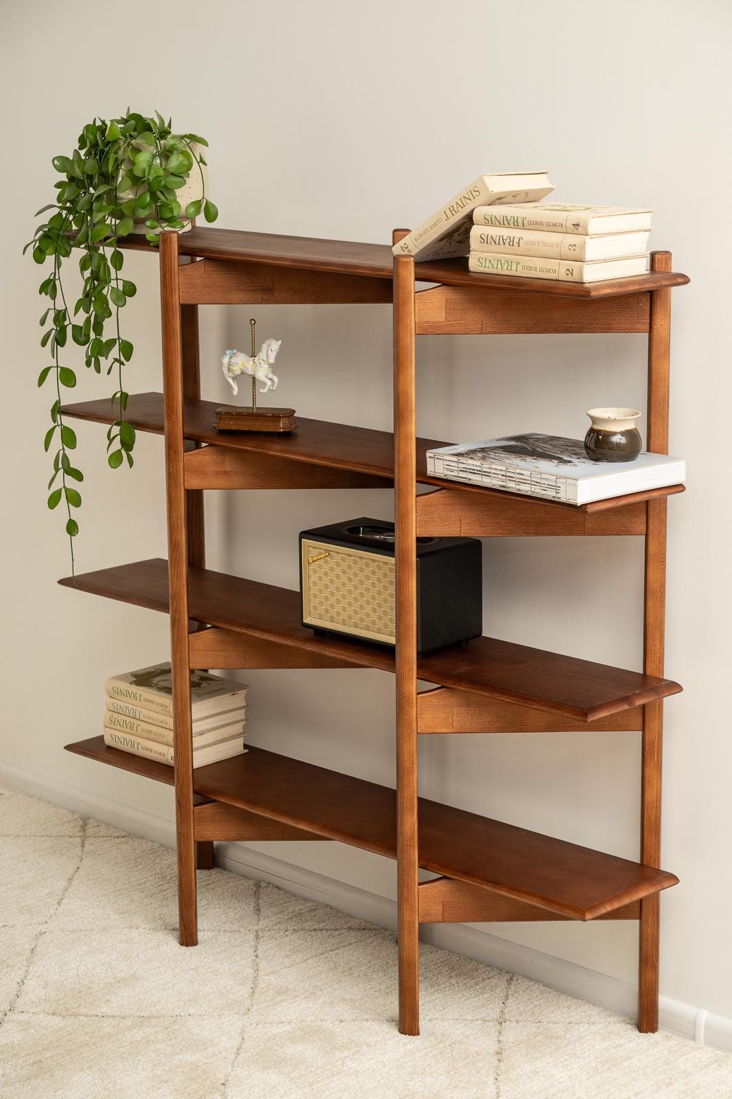 Mid-Century modern shelf, Wooden Bookshelf, Bookcase, ZigZag Bookshelf, Wall shelf, Wood shelf, Raumtrenner regal, Regale, mcm shelf