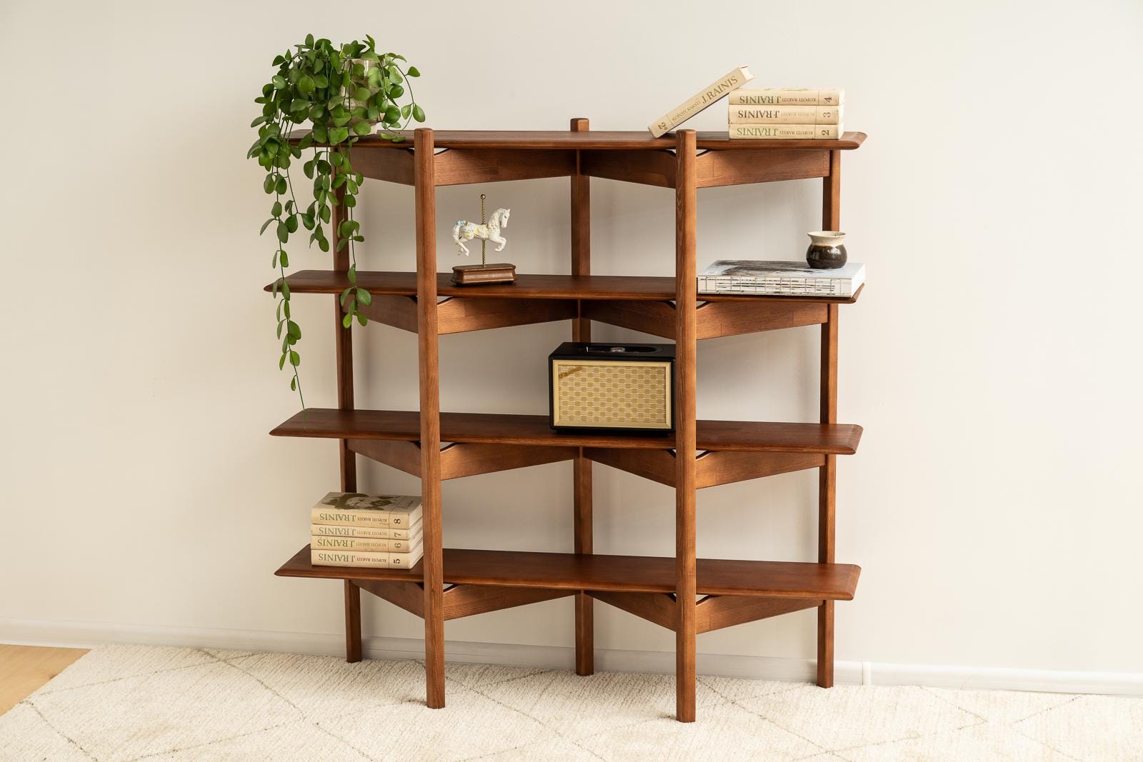 Mid-Century modern shelf, Wooden Bookshelf, Bookcase, ZigZag Bookshelf, Wall shelf, Wood shelf, Raumtrenner regal, Regale, mcm shelf