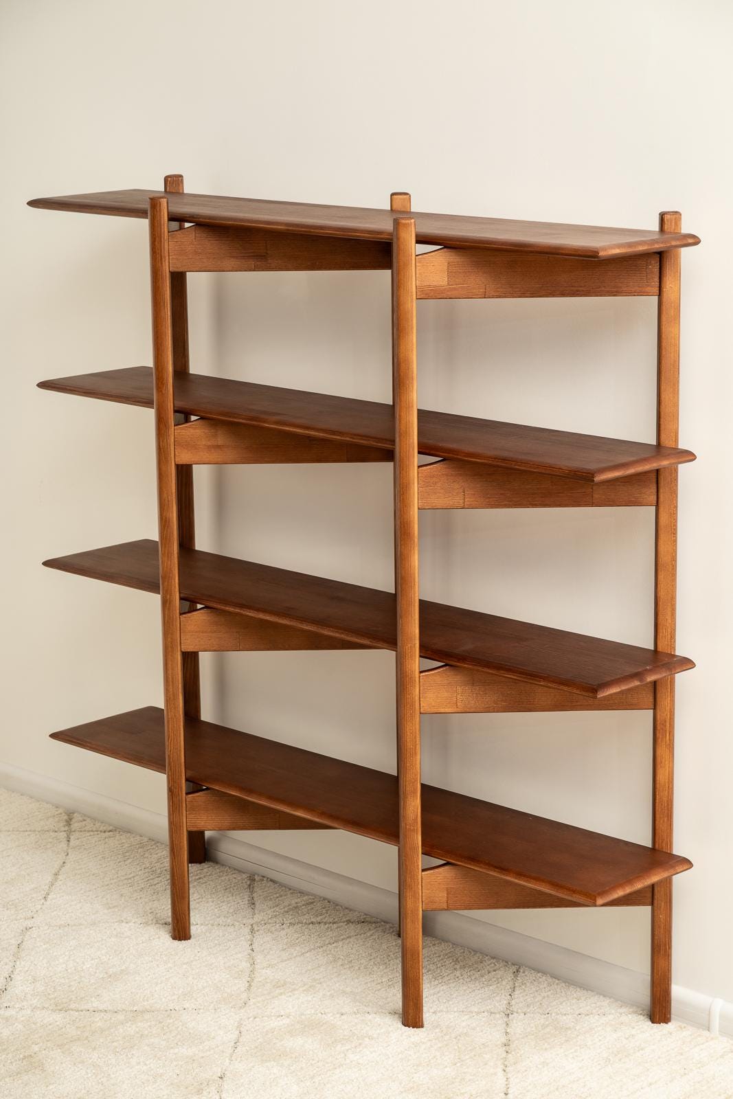 Mid-Century modern shelf, Wooden Bookshelf, Bookcase, ZigZag Bookshelf, Wall shelf, Wood shelf, Raumtrenner regal, Regale, mcm shelf