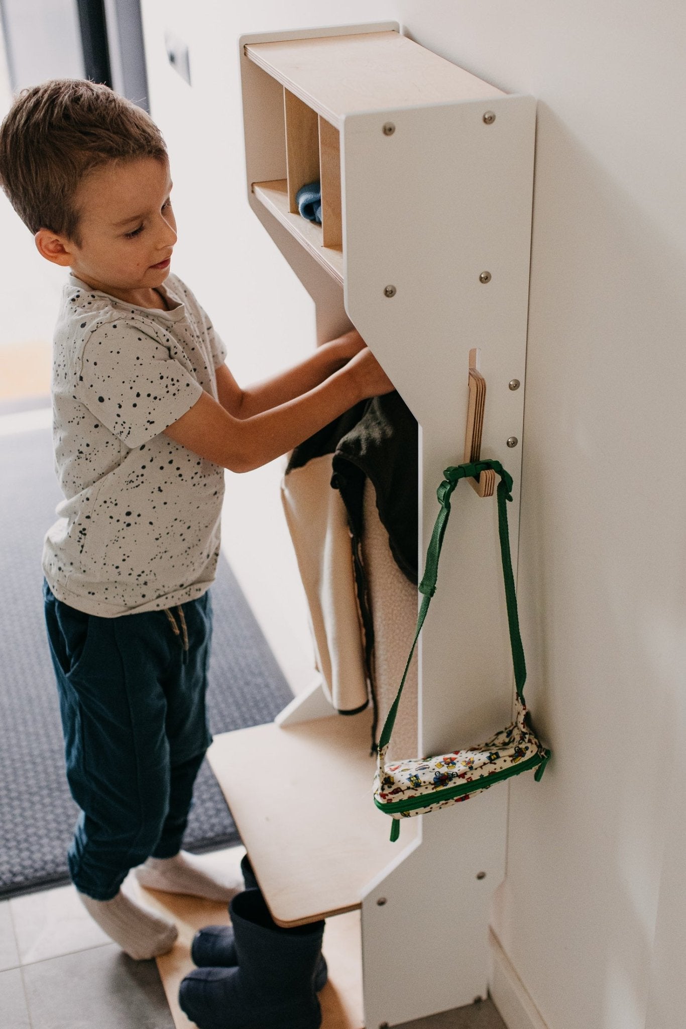 Children's Outwear Organizer – Sturdy Wood Frame Wardrobe - Duck Woodworks