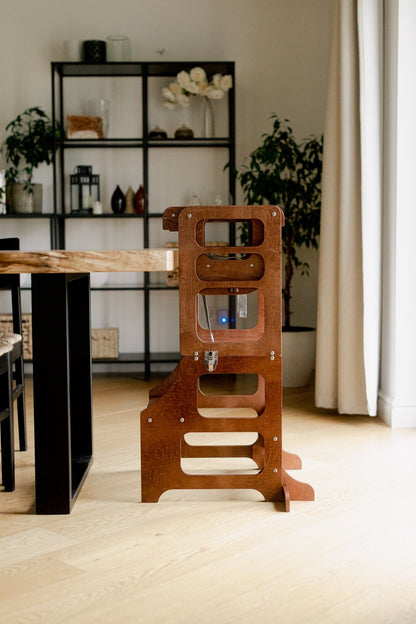 Mid - Century modern foldable kitchen tower high chair - Duck Woodworks