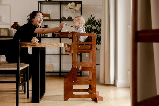 Mid - Century modern foldable kitchen tower high chair - Duck Woodworks