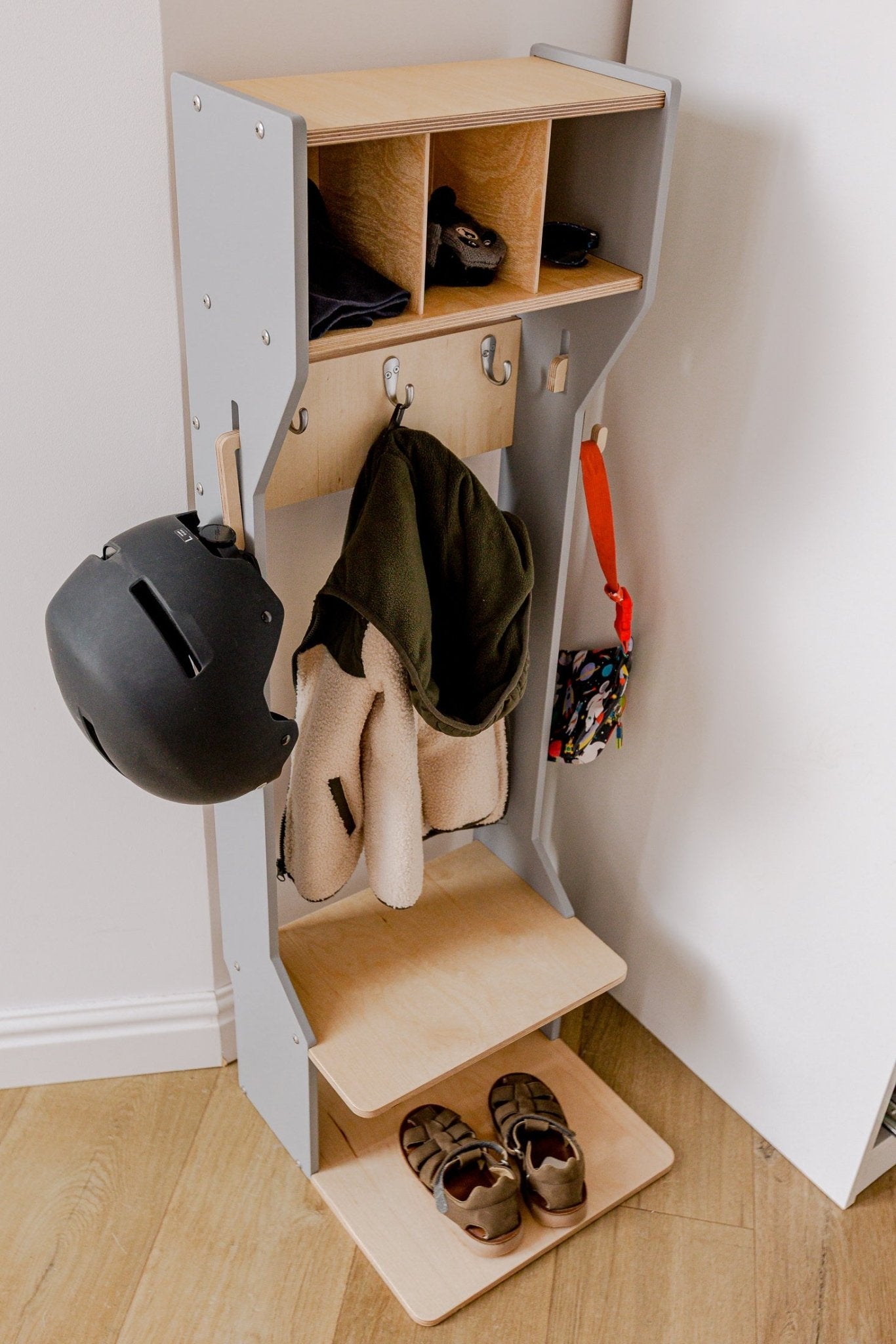 Children's Outwear Organizer – Sturdy Wood Frame Wardrobe - Duck Woodworks