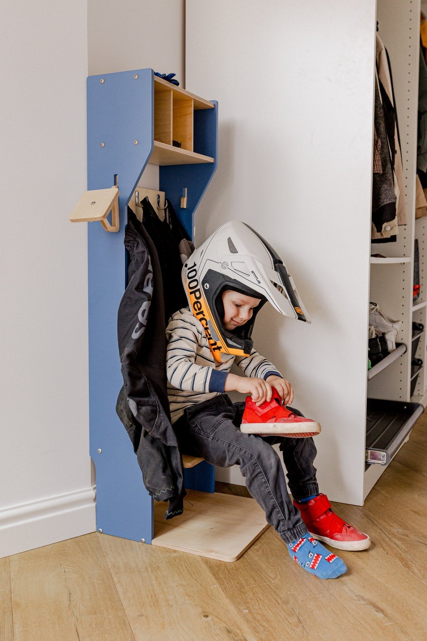 Children's Outwear Organizer – Sturdy Wood Frame Wardrobe - Duck Woodworks