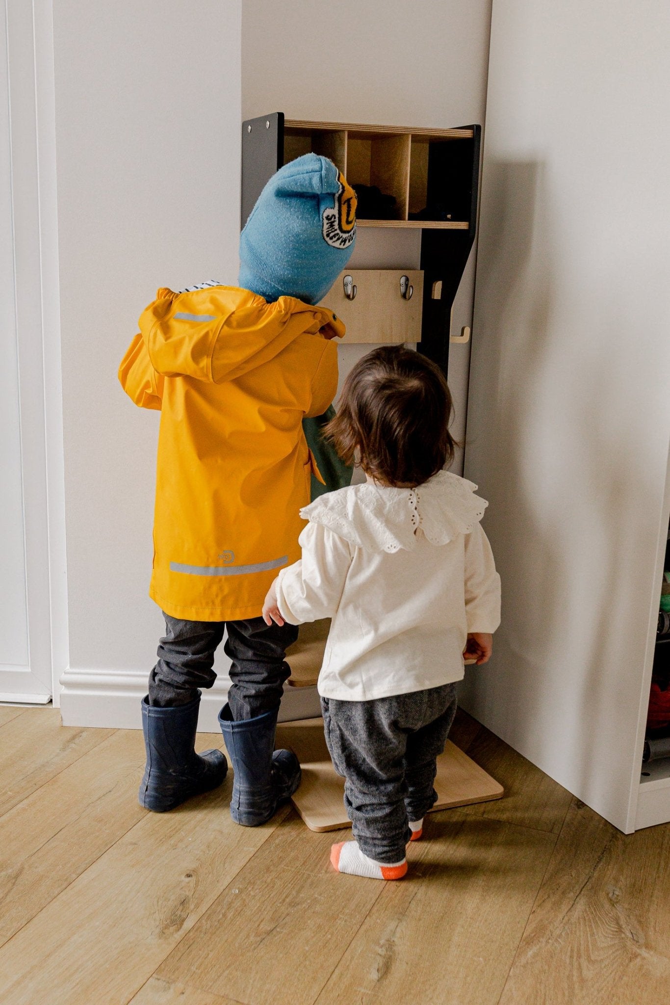 Children's Outwear Organizer – Sturdy Wood Frame Wardrobe - Duck Woodworks